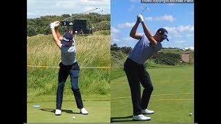 Justin Thomas golf swing  Long Iron faceon amp downtheline July 2017 [upl. by Dnaloy]